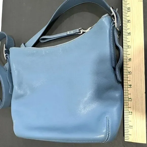 Coach 9326 Vtg Legacy Slim Duffle Slate Blue Leather Purse Bag Shoulder Strap - Picture 9 of 11